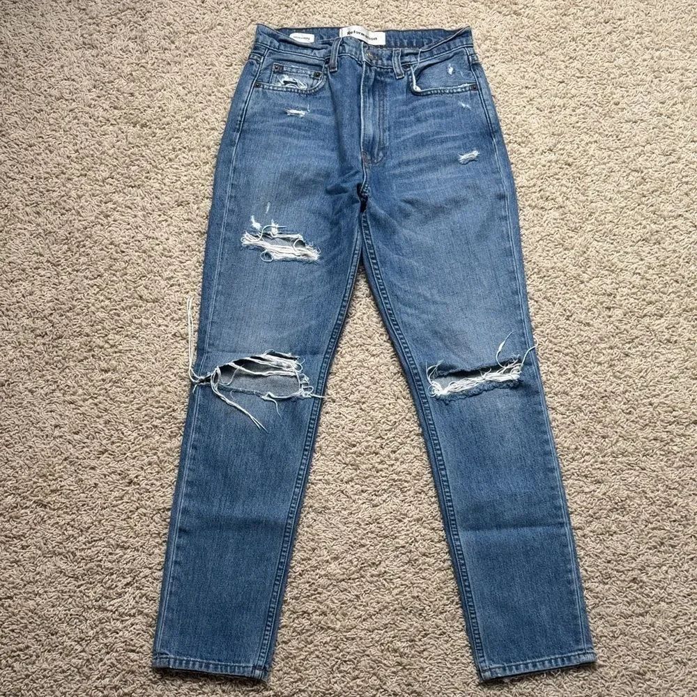 Reformation Julia High Cigarette Antigua Size 26 Blue Jean Distressed